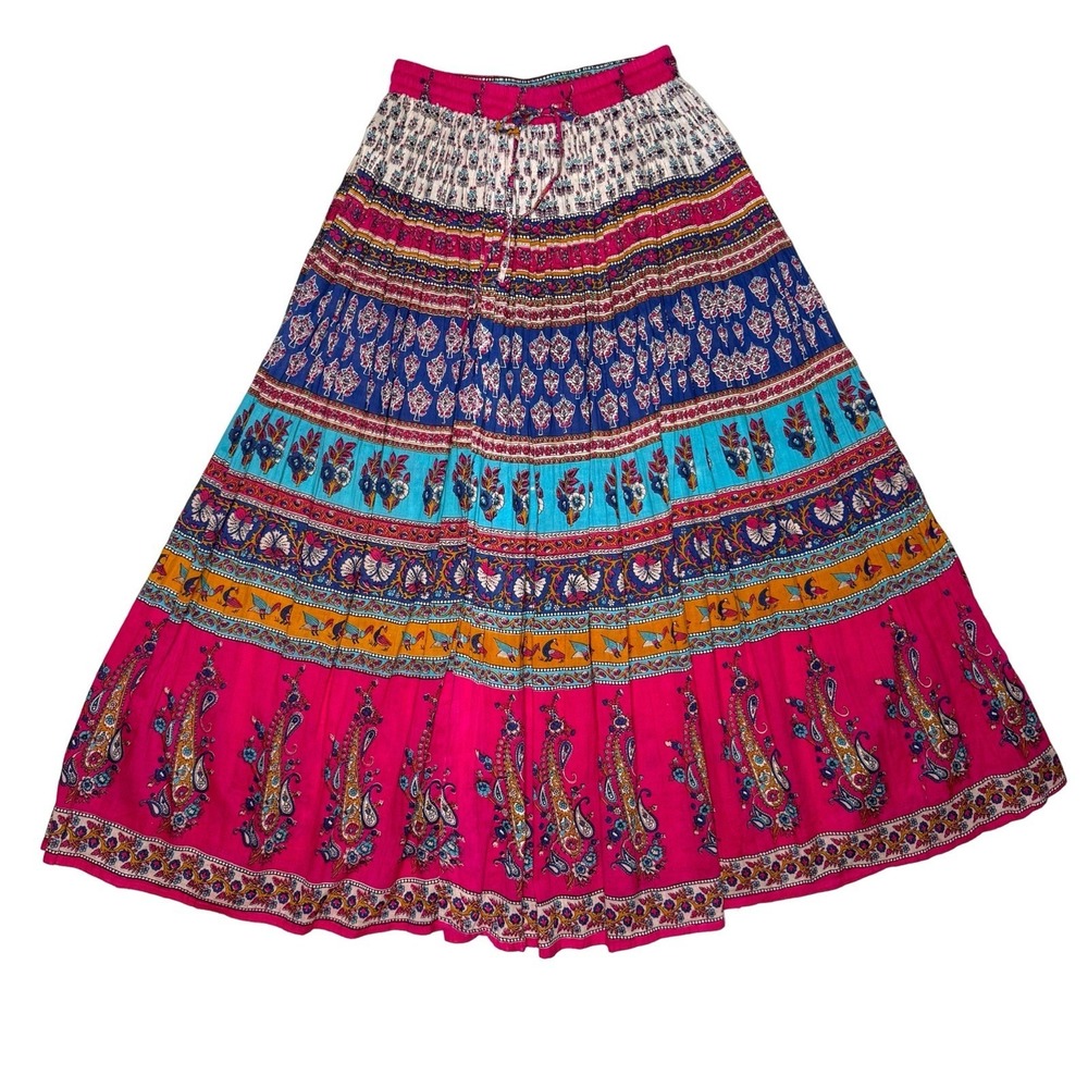 Vintage Nolita M Patchwork Maxi Skirt Broomstick Gypsy Boho 100% Cotton India